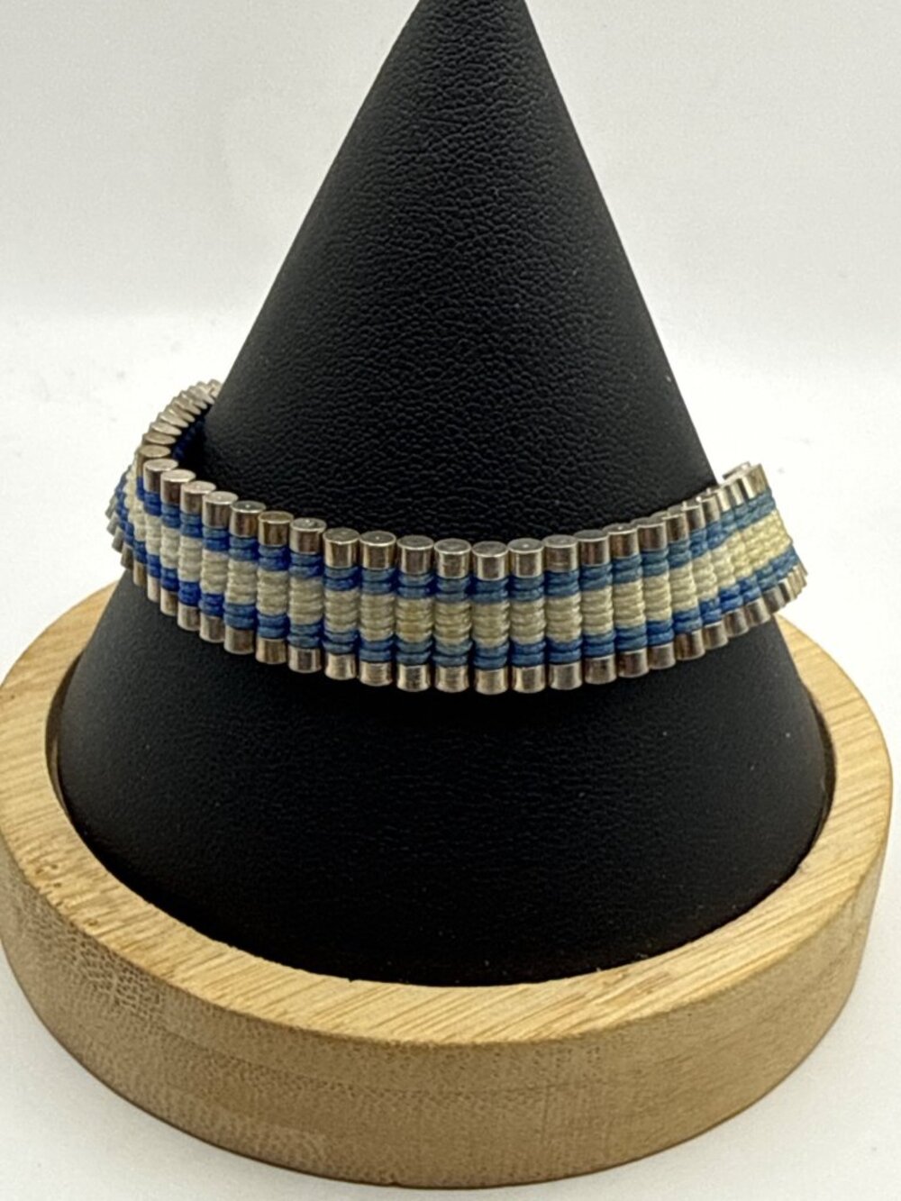 Links of London Silver Woven Friendship Bracelet Blue Cream Retro Y2K